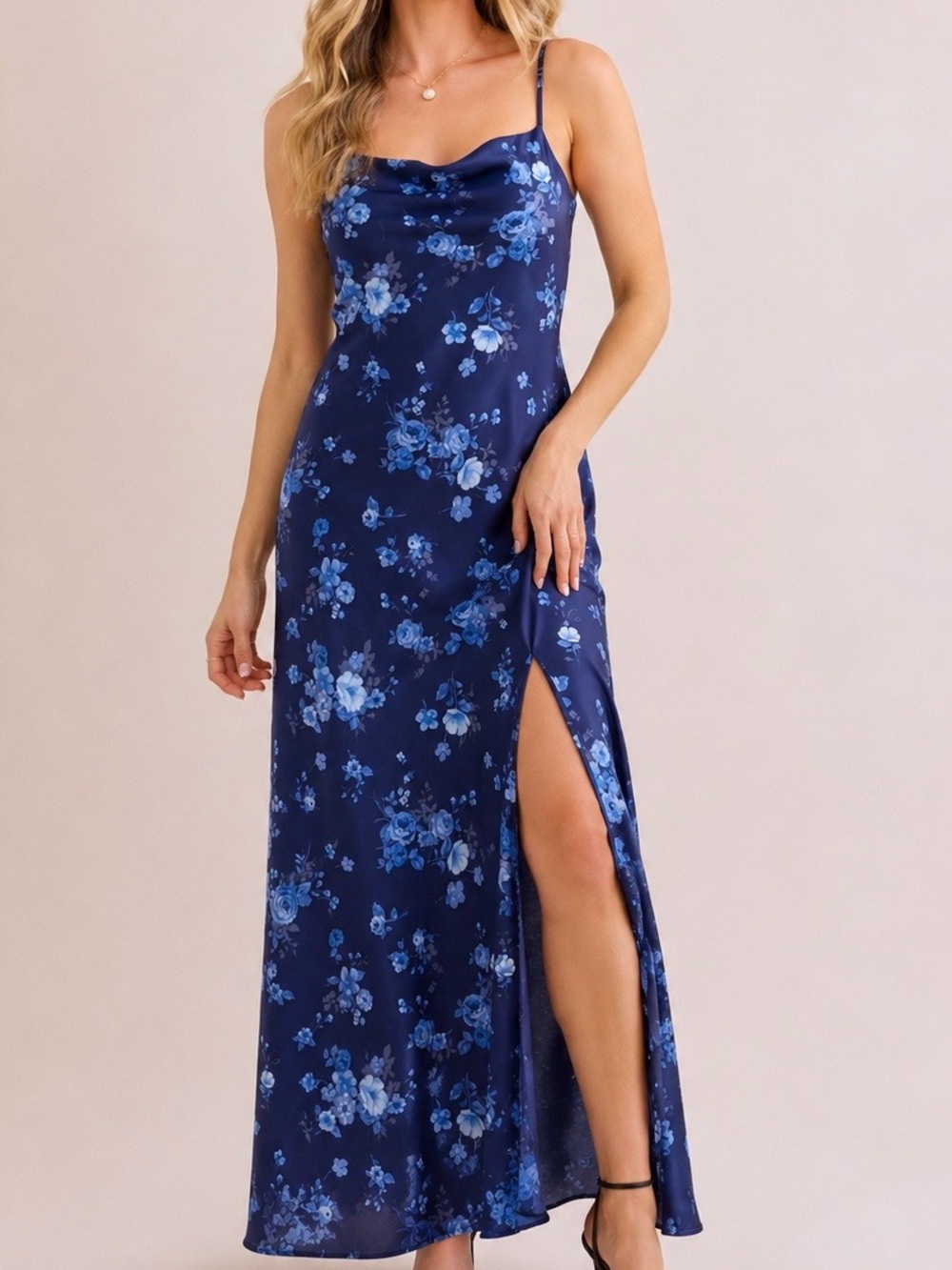 NEW Altar’d State Dark Blue Satin Floral Maxi Dress Size Medium NWT